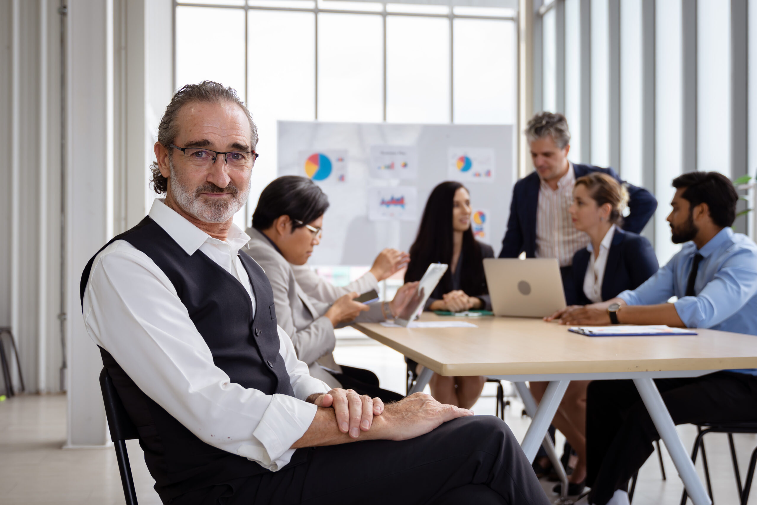 Group of multiethnic businessmen Get together for a brainstorming meeting to move the business forward.